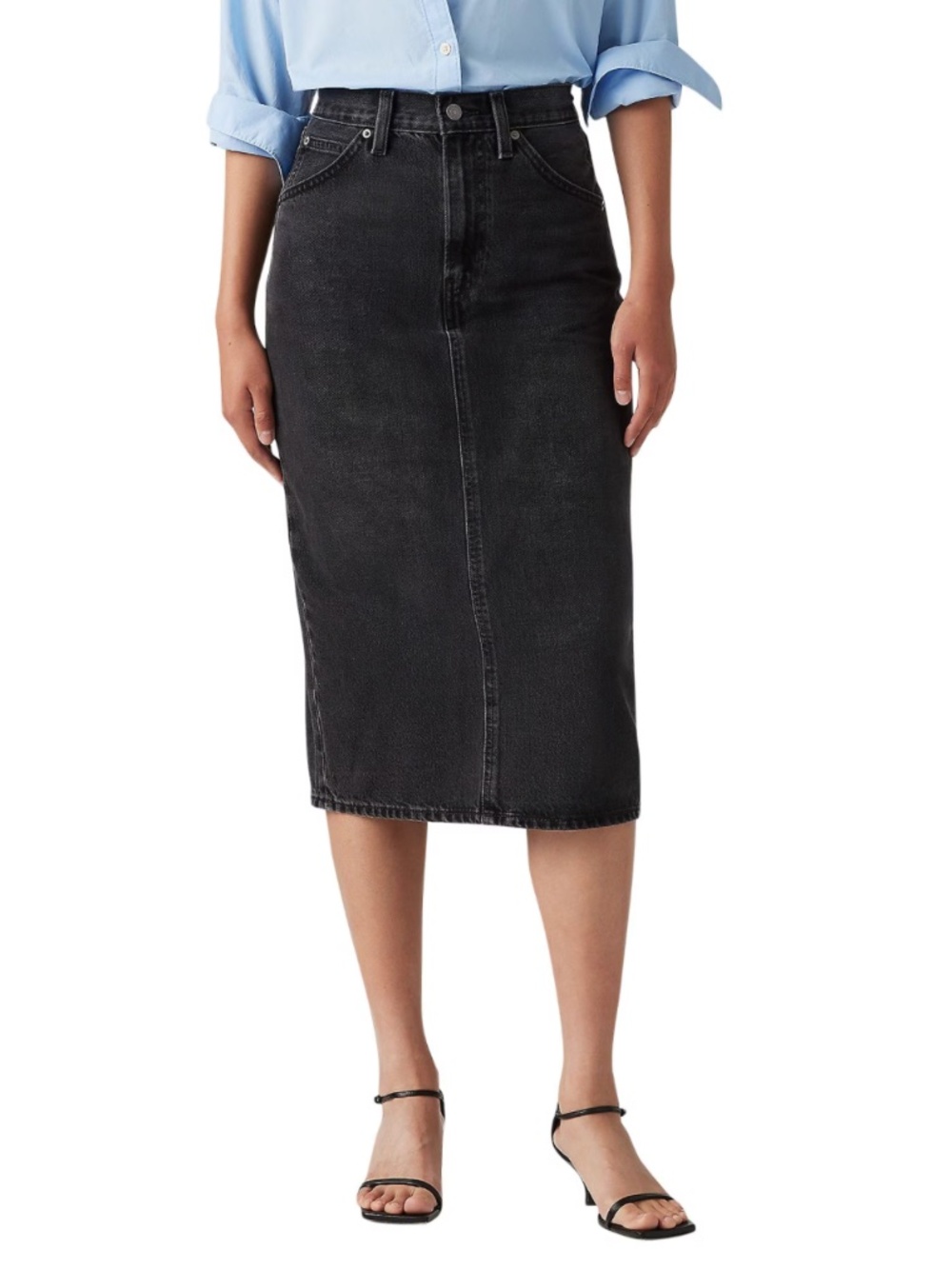 Levi's High Rise Back Slit Denim Skirt Open Mind Black